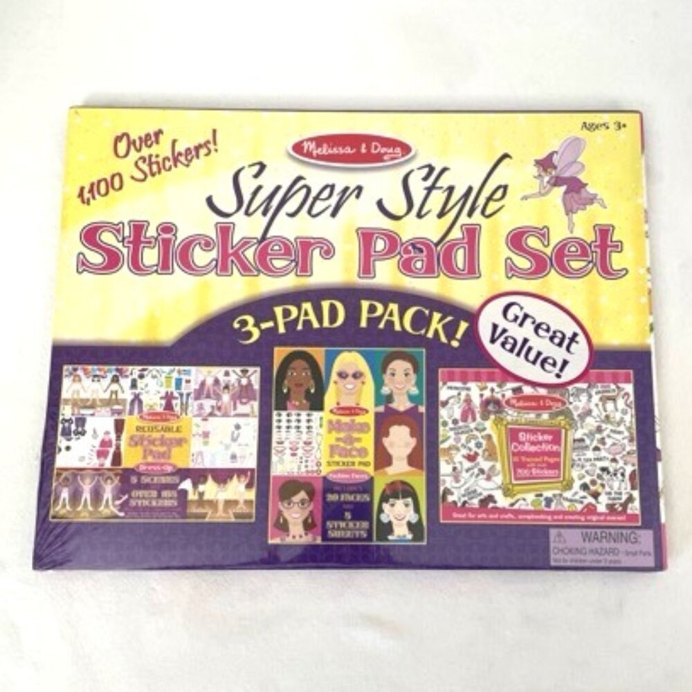 Melissa & Doug Super Style Sticker‎ Pad Set 3-Pad Pack #8431 Sealed 1100+ Sealed